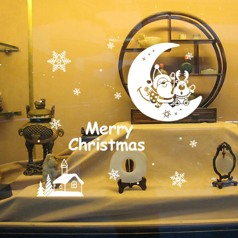 Новый мультяшный DIY Санта-Клаус и Олень Наклейка на окно для детской комнаты