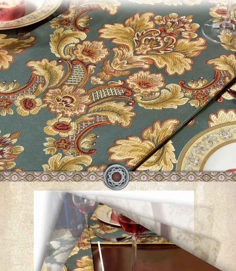 Luxury Blue Silk Jacquard Table Runner Placemat High Quality Jacquard Tablecloth Table Flag Table Kitchen High-grade Supplies S