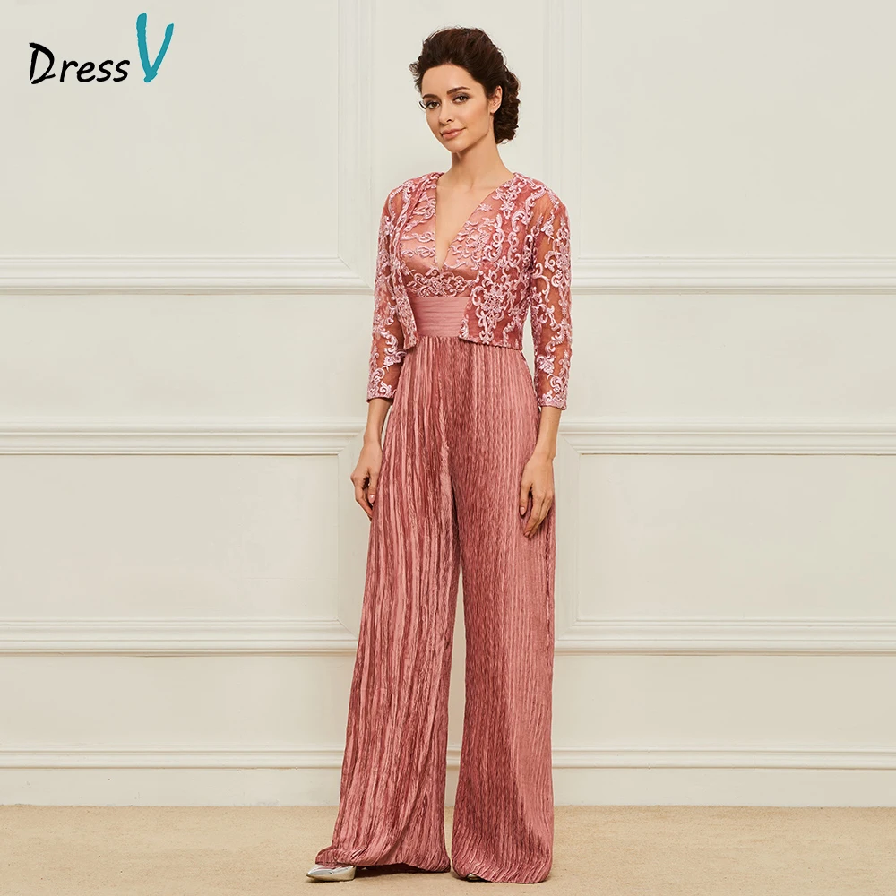 Dressv темно розовое длинное платье для матери невесты с v образным вырезом