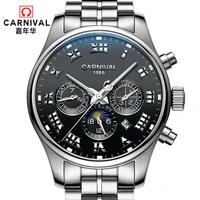 carnival fully automatic mechanical male watch full steel relogio mens luxury famous brand watches multifunctional waterproof