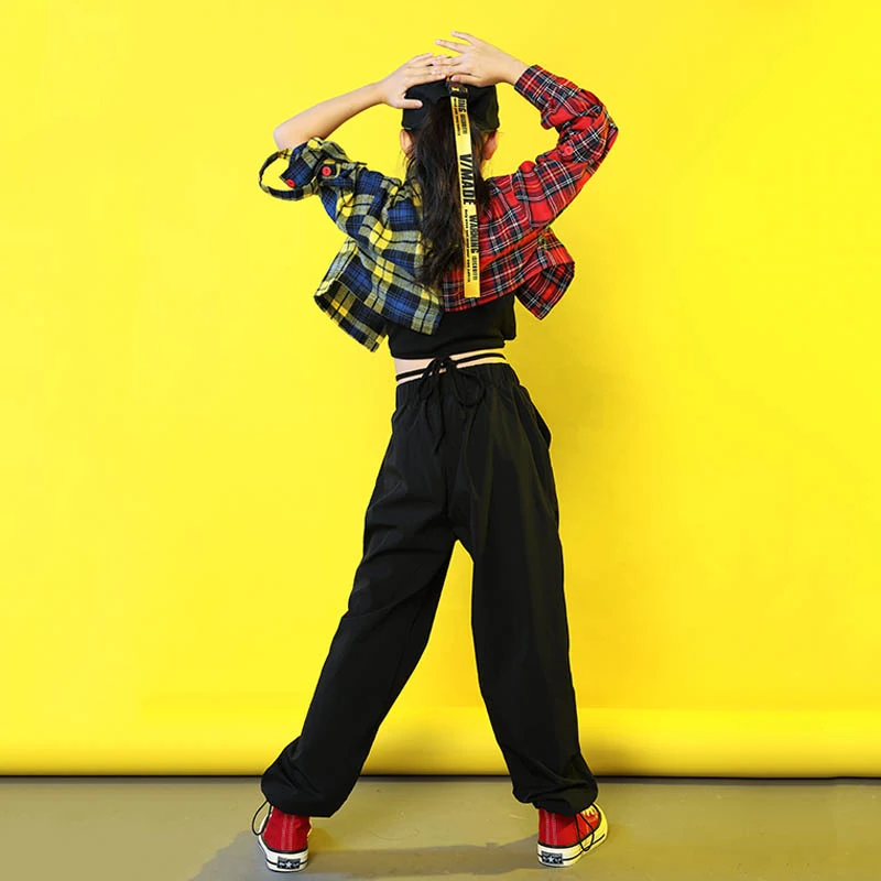 

New Jazz Dance Costumes Girls Stage Show Wear Colour Collision Kids Hip Hop Dance Clothes Girls Street Dance Clothing VDB751