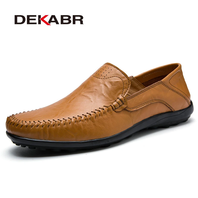 01 Light Brown Мужские мокасины из мягкой кожи DEKABR, черная повседневная обувь ручной работы, туфли из сплит-кожи на плоской подошве, большие размеры 38-47, весна-осень - Цвет: 01 Light Brown