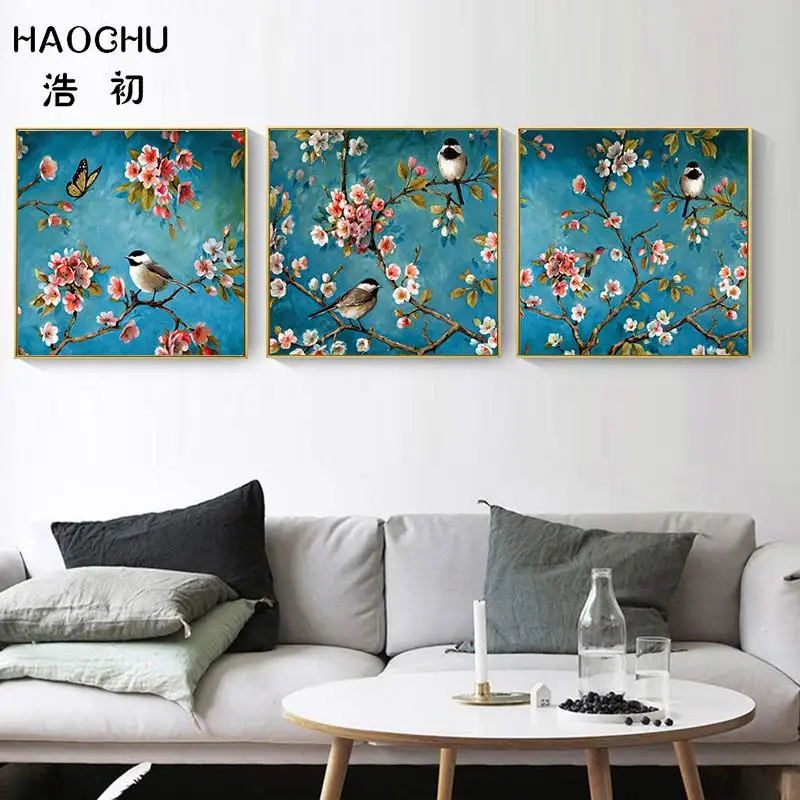 Китайская Картина HAOCHU с изображением цветов и птиц настенный плакат настенная