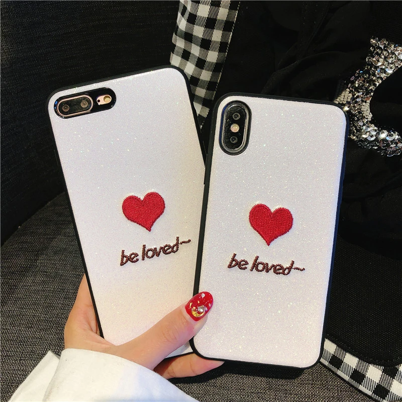 3D вышивка милый чехол для iPhone X XR XS Max Прекрасный Любовь красное сердце крышка 6 6S 7 8