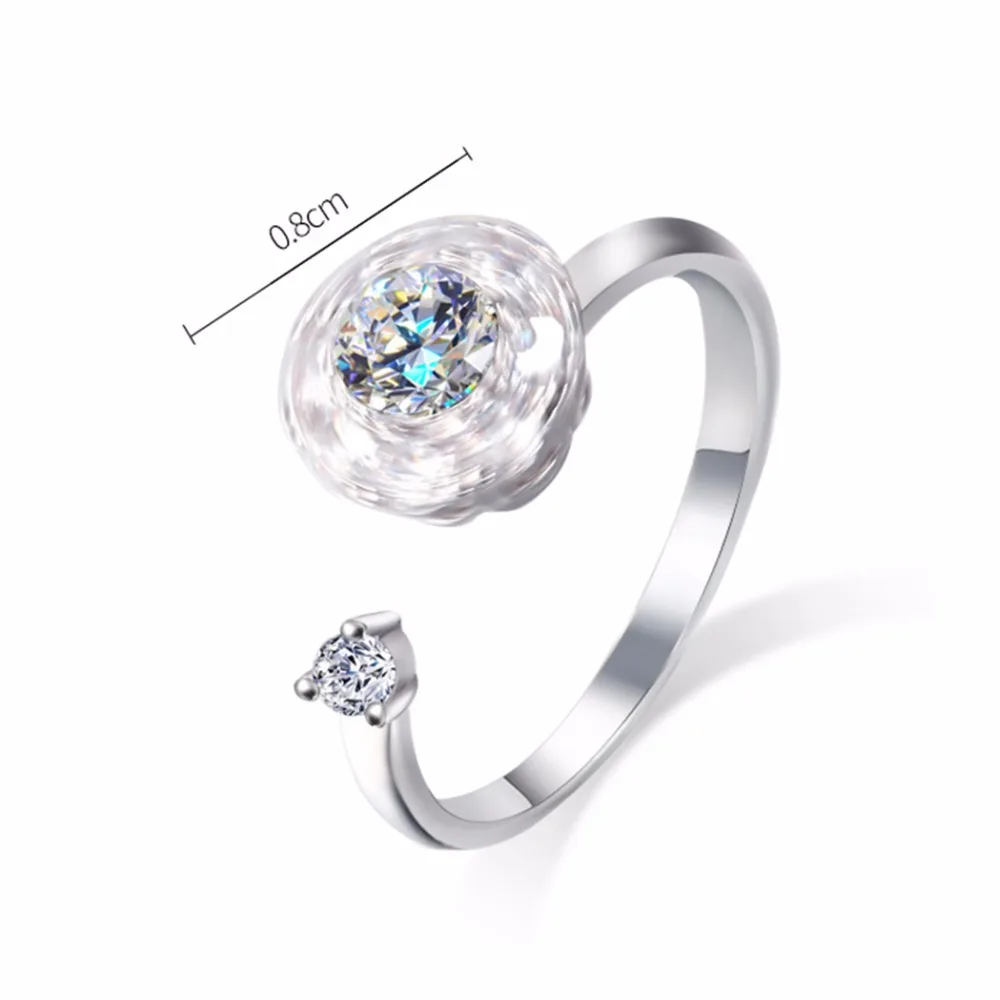 Cxwind Rotating Ring Cute Design Flexible Sparkling Round CZ Crystal Rings For Women Elegant Adjustable Finger Jewelry | Украшения и