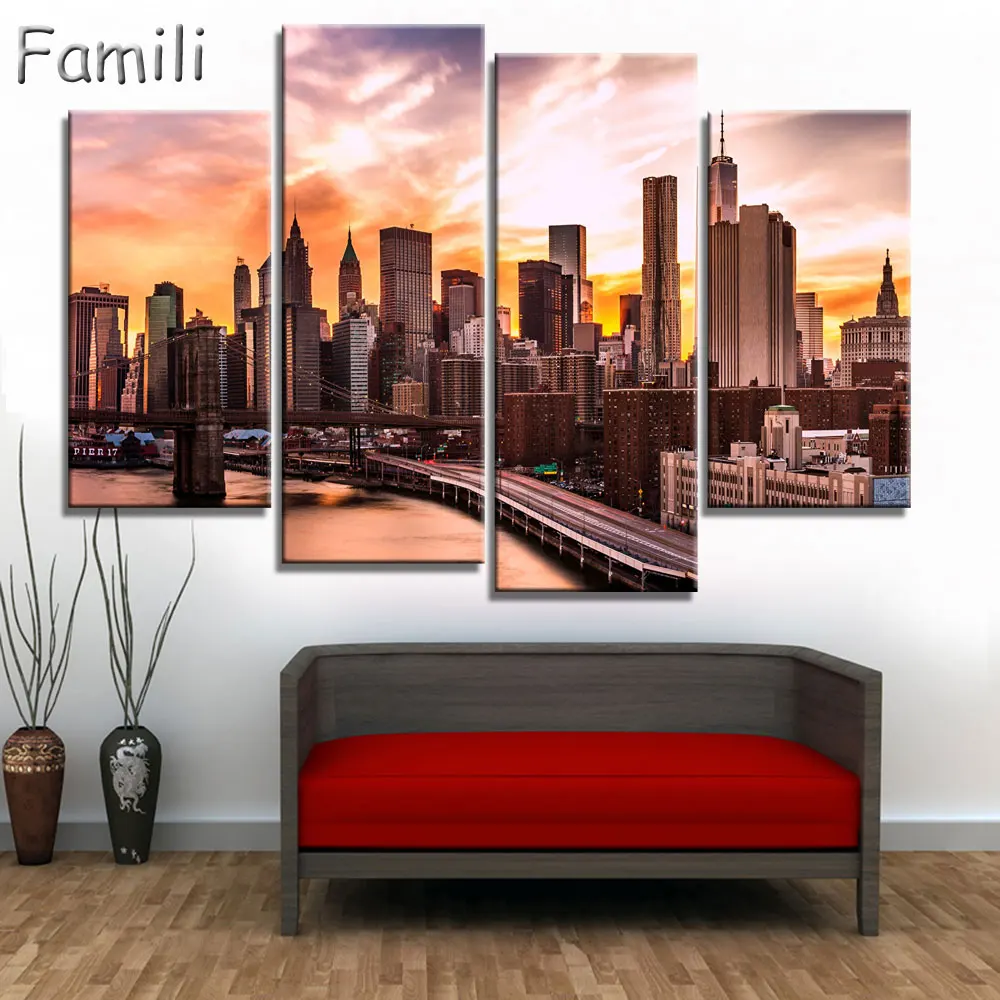 Картина с изображением Бруклина Манхэттена Нью-Йорка 4 шт. | Дом и сад