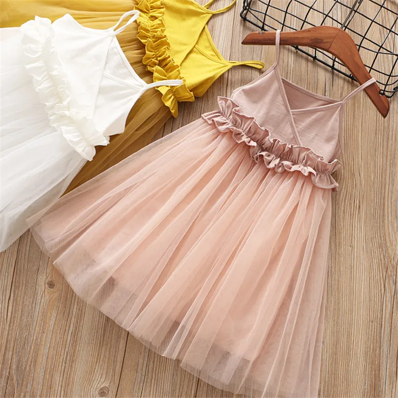 2018 summer girl dress new fashion kid children clothing solid mesh sleeveless ball gown princess 1-6 years | Детская одежда и