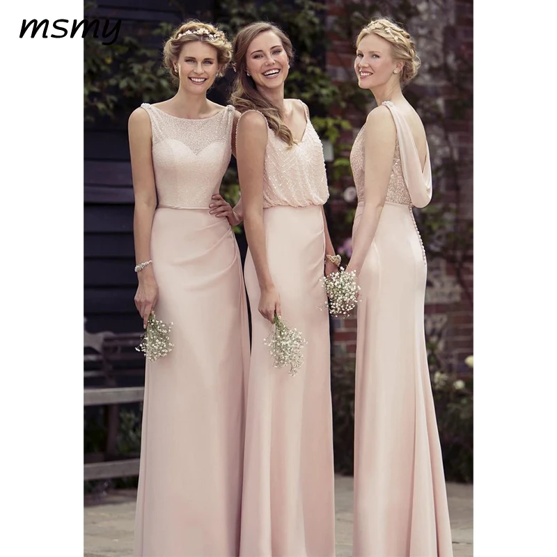 Элегантные пикантные шифон невесты Dressese трапециевидной формы 2019 дешевые розовый