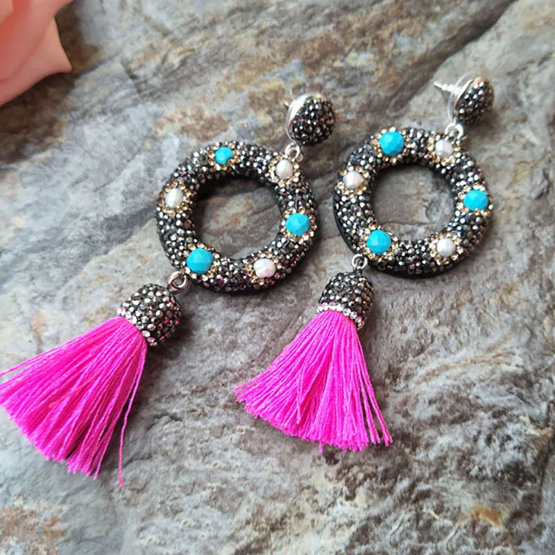 1 пара круглые серьги подвески с жемчугом|earrings with tassels|stone tassel earringsrhinestone dangle earrings |