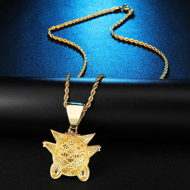 

Hip Hop Iced Out Bling Cubic Zircon Gengar Ghost Copper Color Pendant & Necklace For Men Women Jewelry With Chains