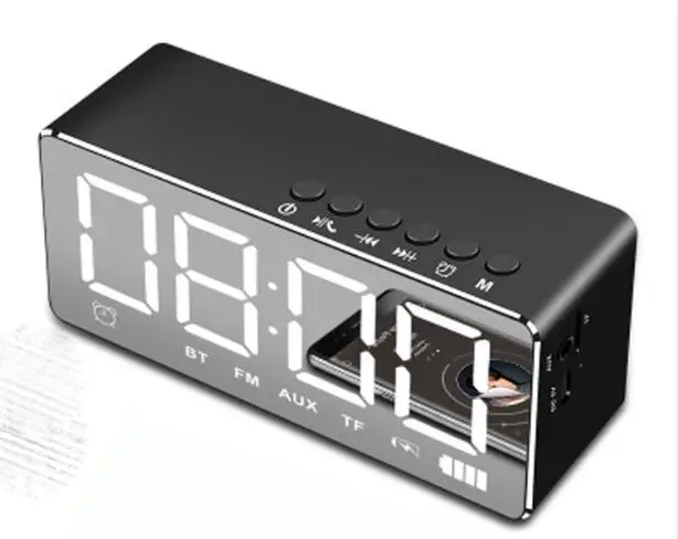 Черный Светодиодный bluetooth-динамик с зеркалом с Aux, fm-радио, USB, TF, динамик для макияжа, громкий динамик с большой батареей, красный, розовый, черный, фиолетовый цвет - Цвет: Черный