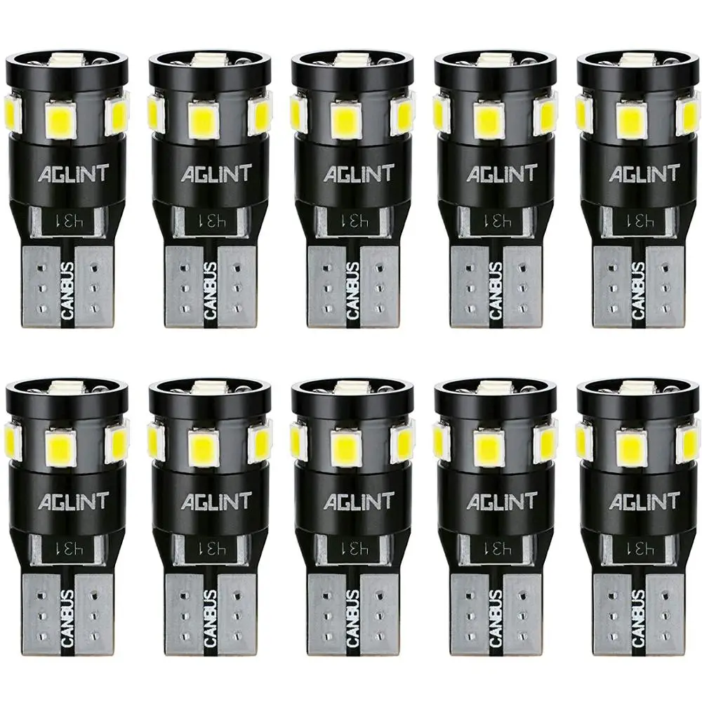 

AGLINT 10 шт. T10 168 CANBUS без полярности W5W 2835 9SMD автомобильное Внутреннее освещение светодиодный лампочка Doom карта чтения багажника Дверь сторона белый 12 В