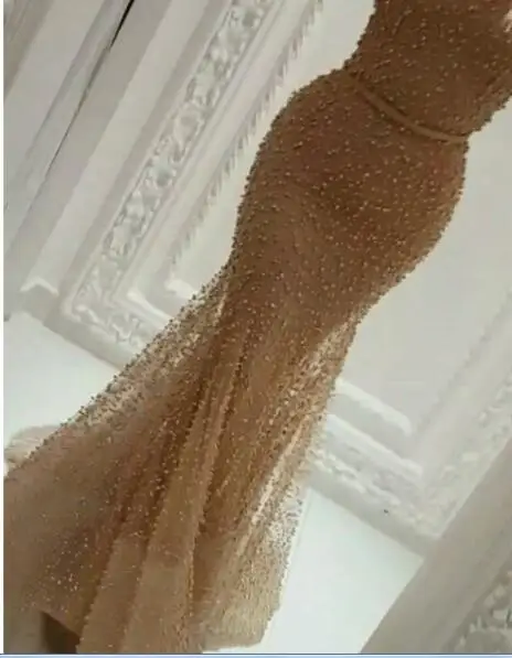 SoAyle Русалка вечернее платье из жемчуга Bling тюль, цвет Шампань рукав-пагода Vestidos De Festa Yousef новая коллекция