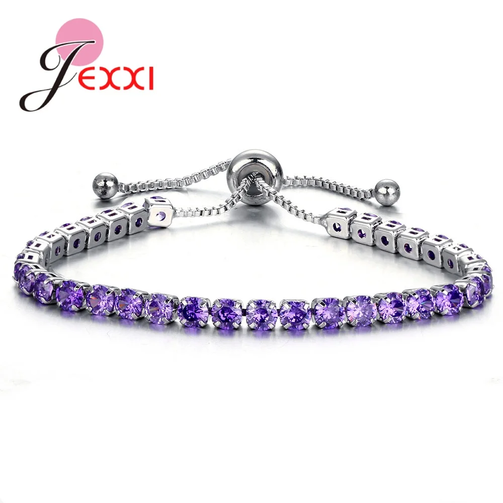 Purple Модный Блестящий 925 пробы серебряный браслет, полностью проложенный 3а кубический циркон кристалл, блестящий свадебный подарок на день рождения на годовщину - Окраска металла: Purple
