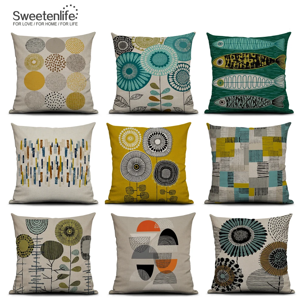 

Sweetenlife lower Home Decoration Pillow Rustic Style Cushion Cover 50*50CM Sofa Cushions Floral Print Throw Pillow Case Cover