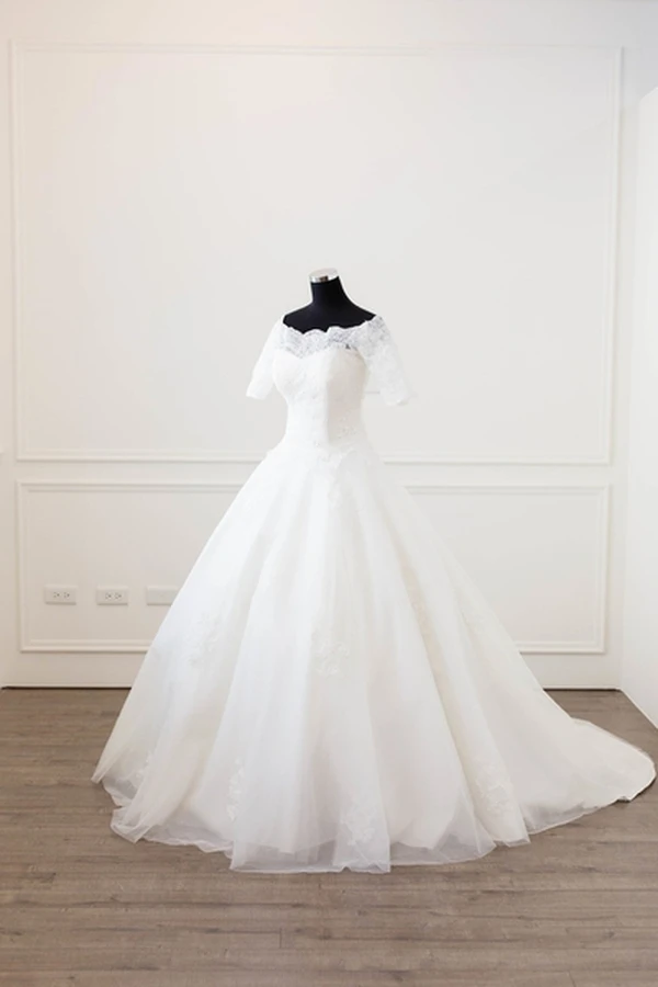 vestido de novia 2019 Lace Applique Boat Neck Half Sleeve Chapel Train Robe De Mariage robe mariee princesse bride dress | Свадьбы и