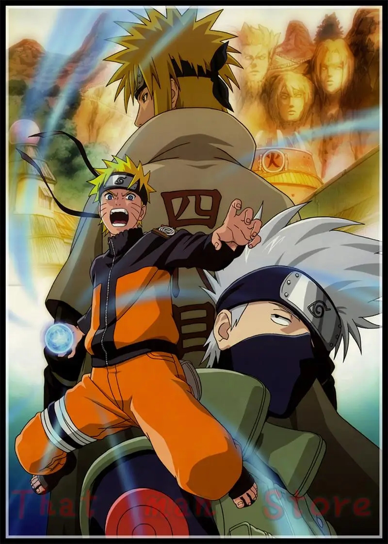 Аниме Белый Картонный постер Uzumaki постер Naruto один кусок бар для кафе для дома Декор стикер на стену 42*30 см без рамки - Цвет: Синий