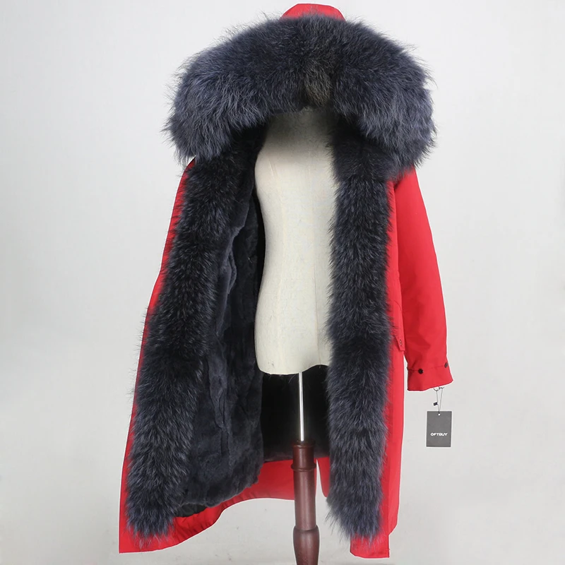 OFTBUY X-long Женская парка водонепроницаемая верхняя одежда пальто из натурального меха натуральный мех енота воротник подкладка из натурального кроличьего меха съемный теплый