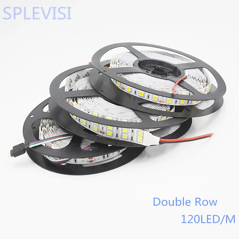 SPLEVISI неводостойкая Светодиодная лента 12 В постоянного тока 120 светодиодов/м RGB 5050 5 м/двухрядная катушка теплый белый/холодный белый/RGB светодиодный ленточный светильник