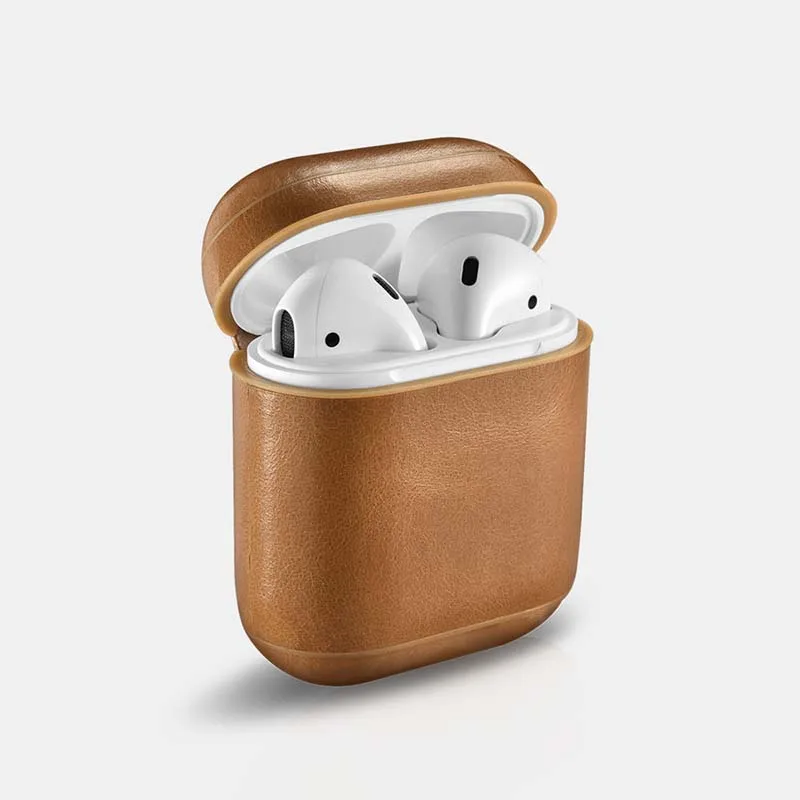 Верхний футляр для наушников Apple airpods ремешок из натуральной кожи с кнопками
