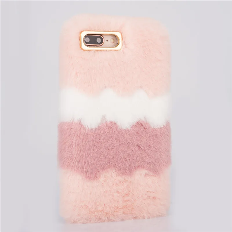 Cute Fluffy Rabbit Hair Fur Warm Case For iphone X Xs Max Xr 7 8 6 6s Plus Ice cream bean paste Soft TPU Cover |