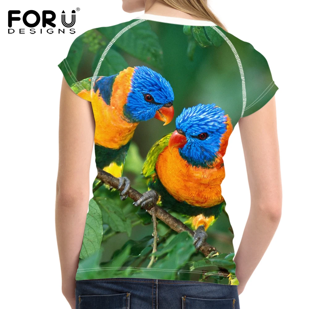 FORUDESIGNS/Harajuku женские футболки попугай для женщин со сплошным принтом Футболки