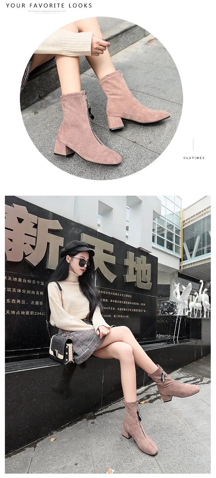 Новая Женская Удобная нескользящая обувь на плоской подошве ботинки женские ботинки модные Толстые со круглый носок замшевые сапоги на высоком каблуке, женская обувь