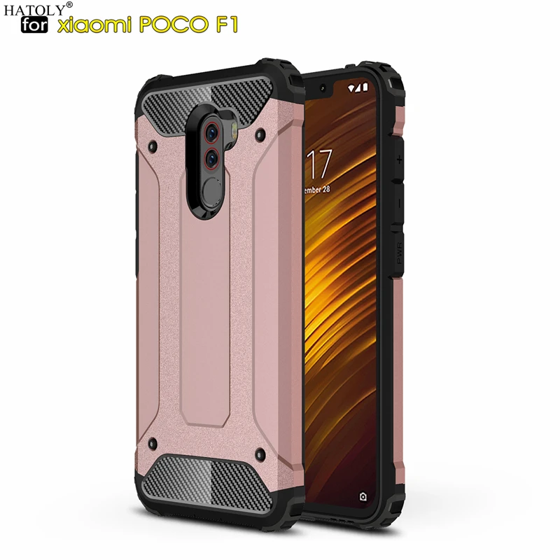 Rose Gold HATOLY Coque Xiao mi Pocophone F1 чехол mi Little F1 Тяжелая Броня тонкий жесткий резиновый чехол силиконовый чехол для Xiao mi Pocophone F1 6,2" - Цвет: Rose Gold