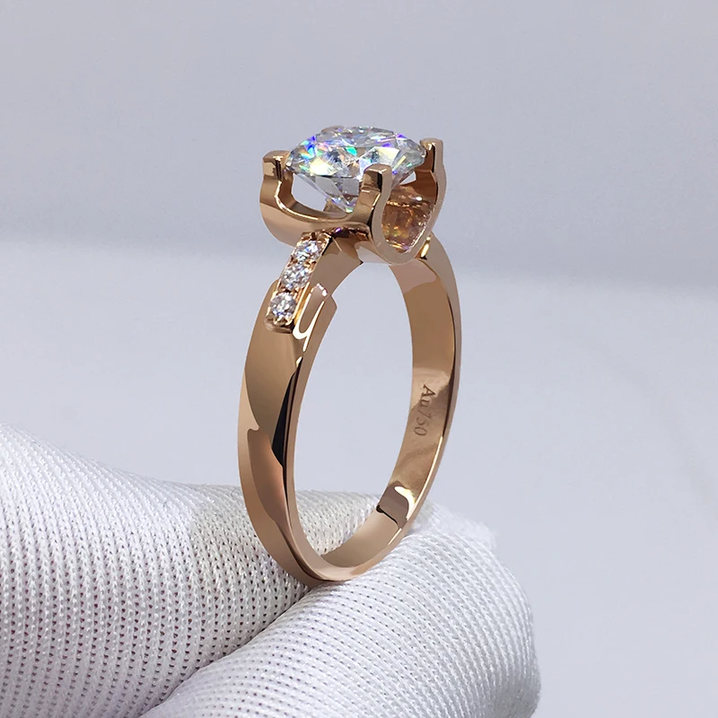 Round Cut 3 Carat Wedding 100% Moissanite Diamond Ring Genuine 18K Au750 Yellow Gold White D Color | Украшения и аксессуары