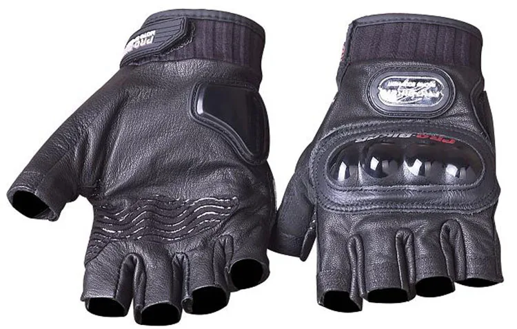 Черный Натуральные Кожаные Мотоциклетные Перчатки Лето Половина finger PRO-BIKER из настоящей овечьей шерсти кожаные мотокроссе защитные перчатки Экипировка - Цвет: Черный
