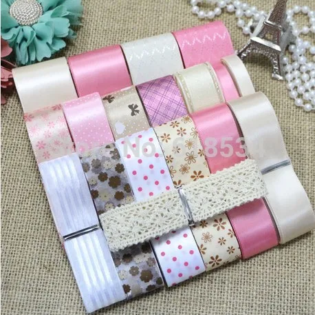 Новинка 2015 однотонная атласная лента с принтом 20 ярдов набор смешанных хлопковых