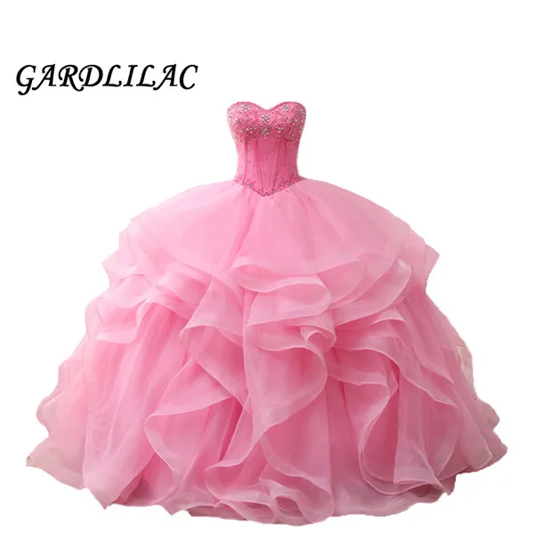 

Hot Pink Ball Gown Quinceanera Dresses 2021 Vestido de debutante Prom Dress vestidos de 15 anos Beaded sweet 16 Ruffles