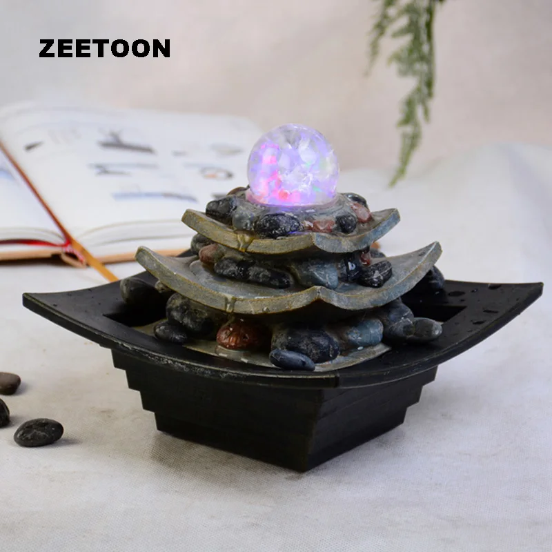 

110-240V Mini Water Features Fountain Waterscape Feng Shui Living Room Ornaments Vintage Creative Home Decor Lucky Business Gift