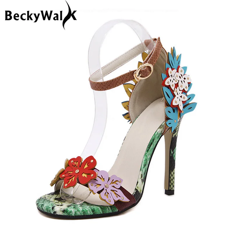 Босоножки BeckyWalk женские на высоком каблуке сандалии с цветочным принтом модная