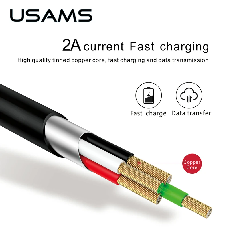 USAMS гибкий кабель для iPhone6 совместимый iOS10 2A Быстрая зарядка телефон Usb зарядное