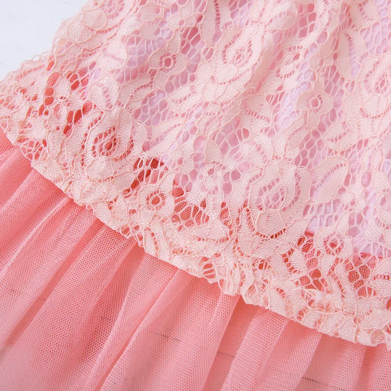 European and American Hot Sell Children Dresses Big Teenage Girls Lace Princess Bridesmaid Dress with Bow Ivory Pink 4-12years | Детская