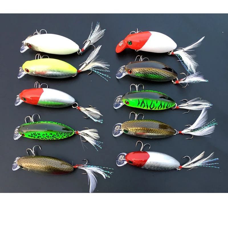 Lot 10 Pieces Fishing Lure Crank Bait Artificial Lures Wobblers Dive 0.1-0.5m Hook with Feather | Спорт и развлечения