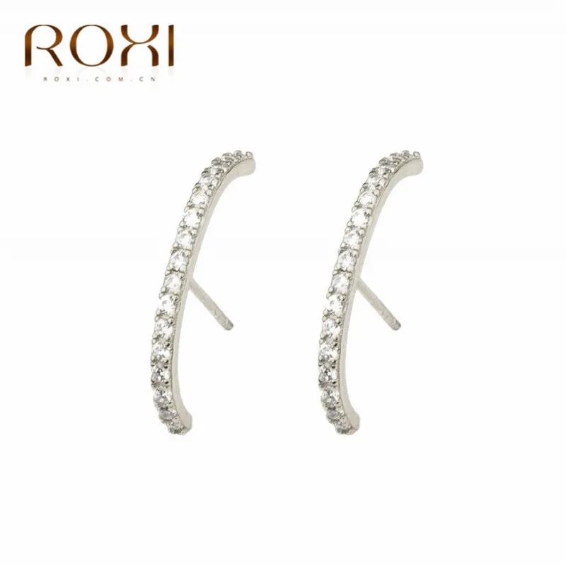 Серьги ROXI из стерлингового серебра 925 пробы Прямоугольная форма хрустальные серьги-гвоздики для женщин модные ювелирные изделия однорядные CZ серьги-гвоздики - Окраска металла: silver