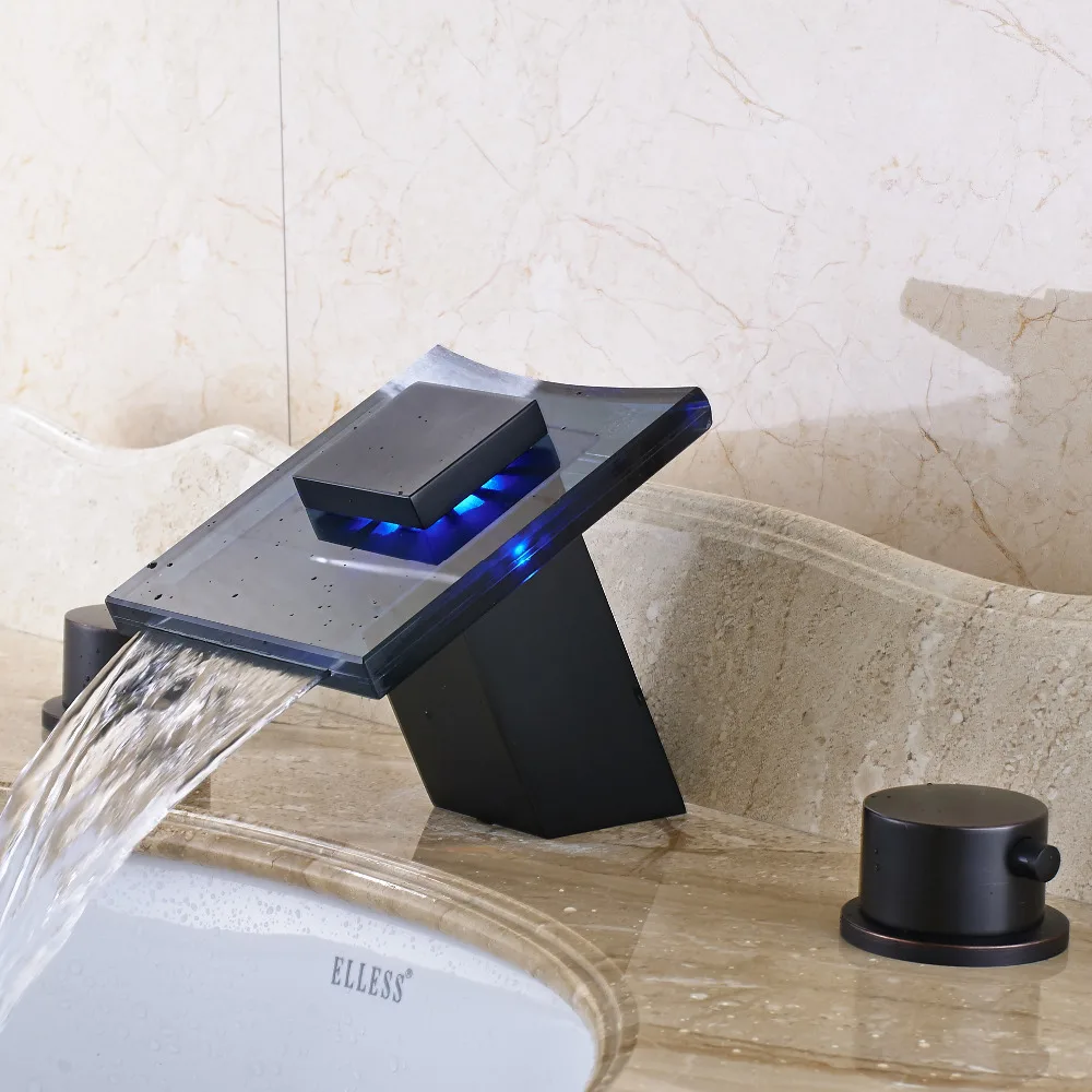 Uythner LED Color Changes Bathroom Faucet Mixer Tap Deck Mounted For 8&quot Sink | Обустройство дома