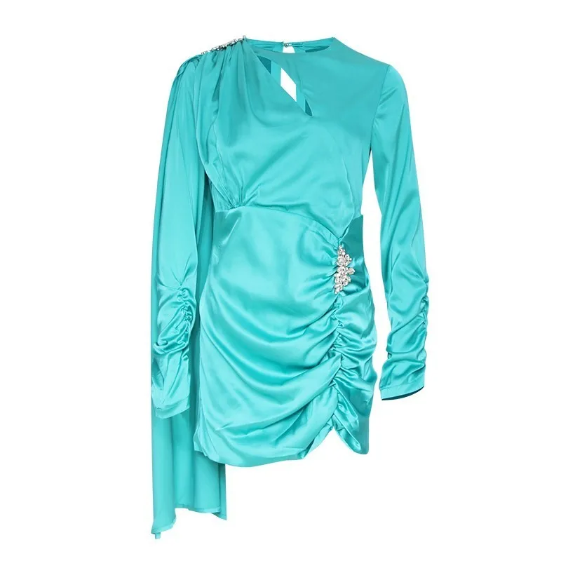 TWOTWINSTYLE Cloaked Dress For Women Long Sleeve Hollow Out Diamonds Mini Dresses Female Spring Fashion Elegant Clothes New