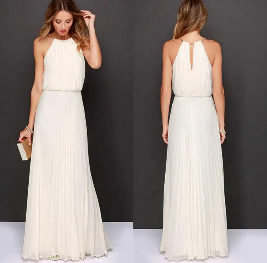 Летнее женское платье шифоновое Пляжное без рукавов красное белое длинное яркое