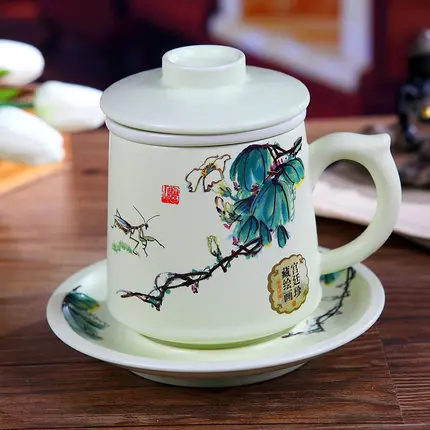 Houmaid drinkwareChinese керамические чайные чашки и блюдца наборы с крышкой фильтр чашка, фарфоровая чайная чашка из Цзиндэчжэнь