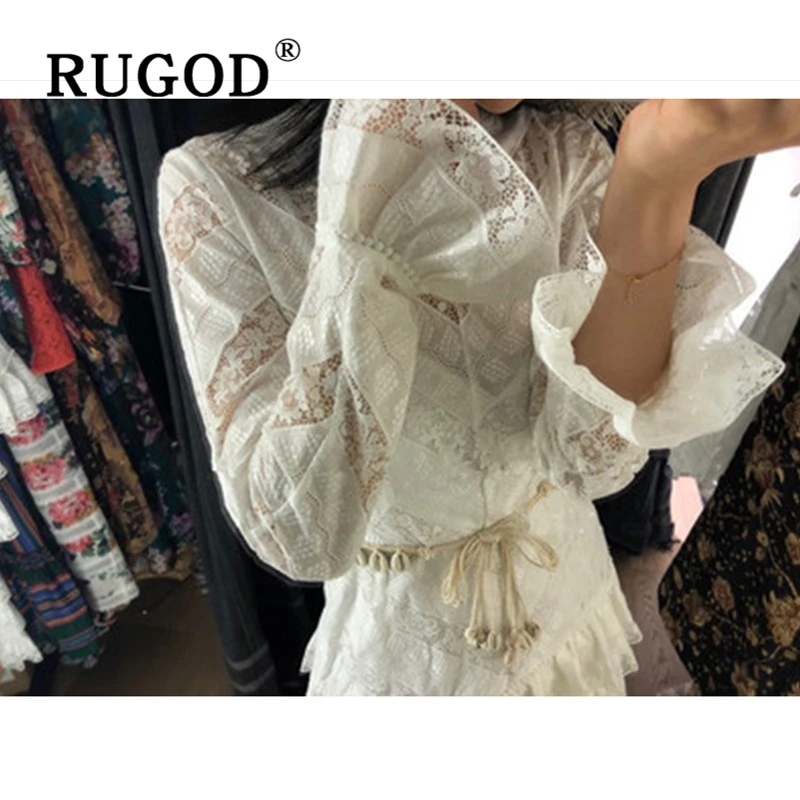 RUGOD/Новое Кружевное открытое Белое Женское платье модное летнее пляжное