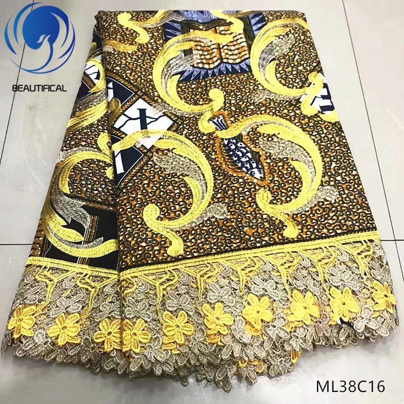 ML38C16 BEAUTIFICAL восковая ткань хлопок африканская восковая Ткань 6 ярдов нигерийская кружевная вощеная ткань высокого качества для свадебного ML38C07-30 - Цвет: ML38C16