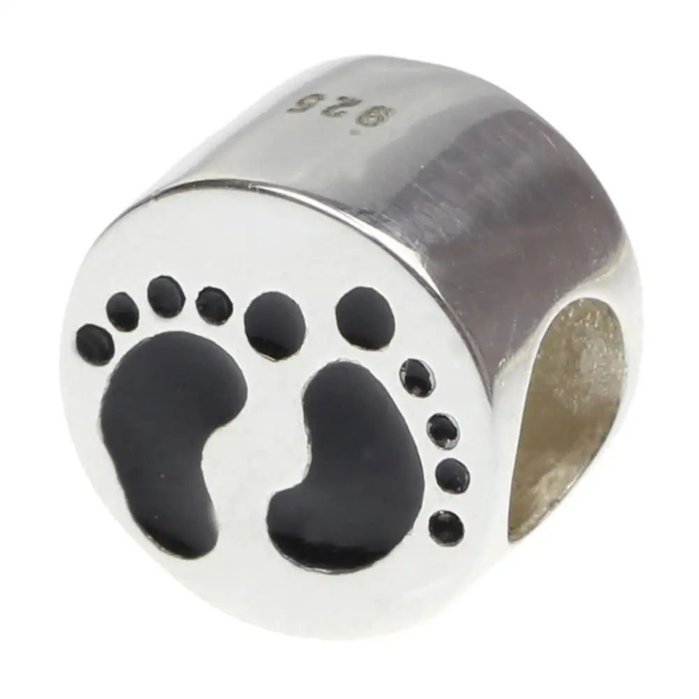 

925 Sterling Silver Charm The Loveable Footprints Bead for European Charm Bracelet Chain DIY Jewelry Accessory Silver Bead
