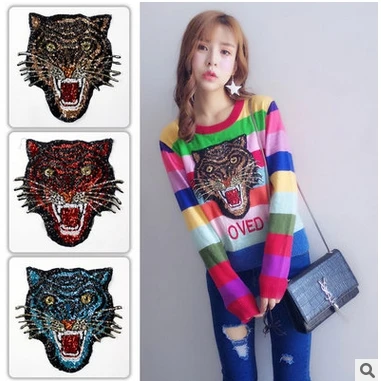Новая модная вышитая голова тигра большая паста одежда аксессуары свитер