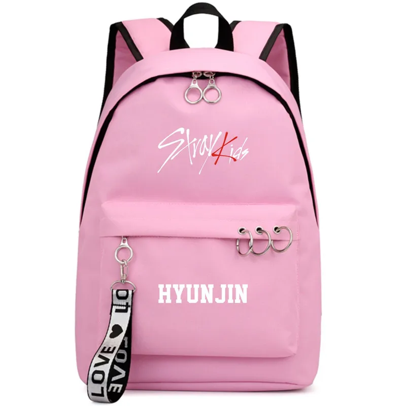HYUNJIN PINK Kpop StrayKids рюкзак для мальчиков и девочек школьные сумки BANG CHAN FELIX WOOJIN MINHO Рюкзак Кошелек для ноутбука рюкзак сумка - Цвет: HYUNJIN PINK