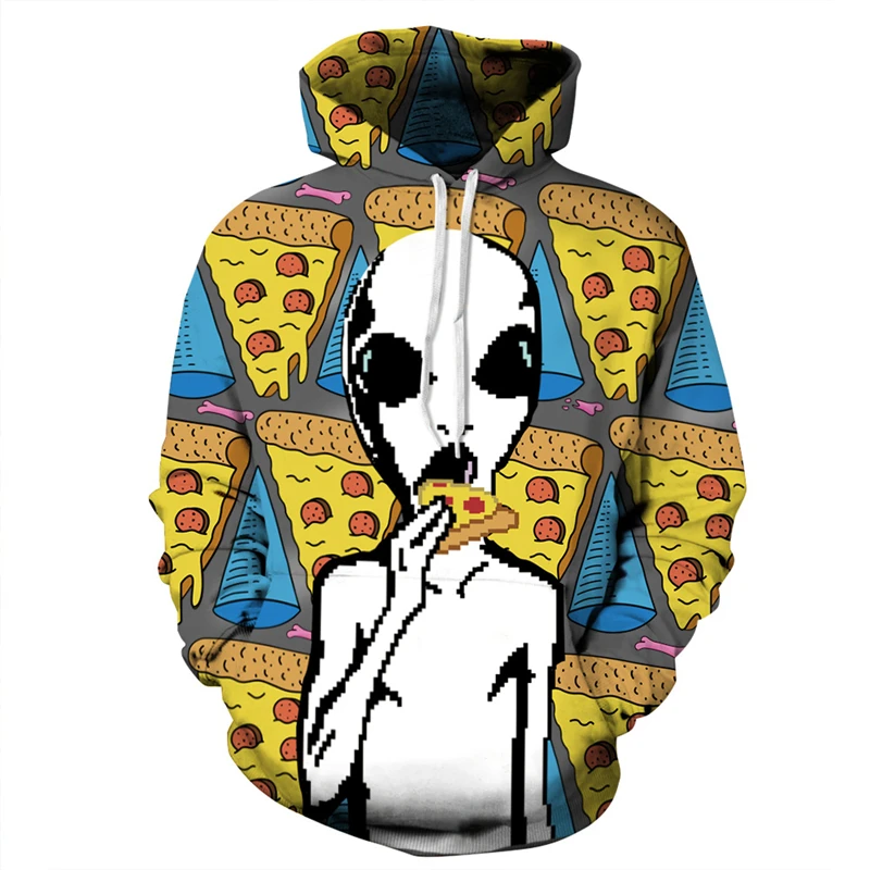 Fashion Men Women Hoodies Alien Pizza 3D Printing Harajuku Autumn Couple Models Funny Hooded Sweatshirt Dropship | Женская одежда