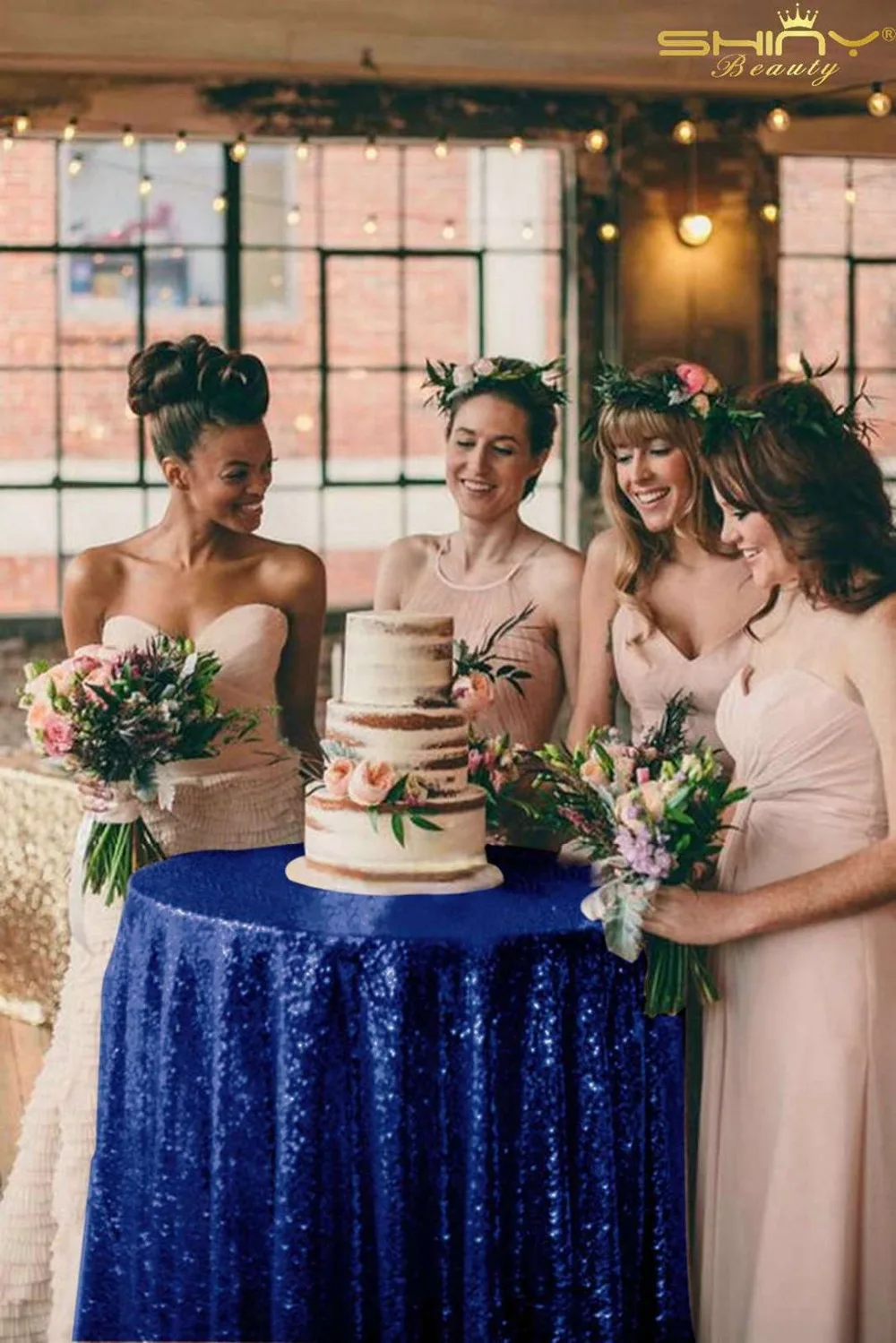 90 дюймов Круглый Темно голубые пайетки ткань свадебная