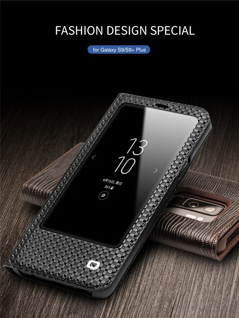 Чехол QIALINO из натуральной кожи с откидной крышкой и окошком для Samsung Galaxy S8|Бамперы|